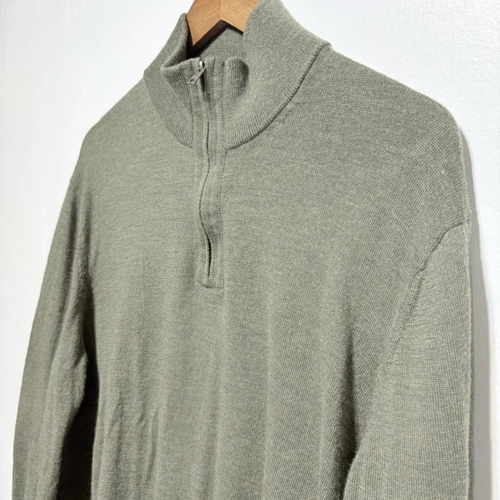 Banana Republic Sweater XL Green Zip Neck Merino Wool Long Sleeve Preppy